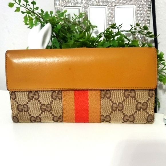 🇮🇹RARE Gucci Jackie Sherry Line GG Logo Canvas Continental Wallet on a Chain🤎 - Picture 2 of 15